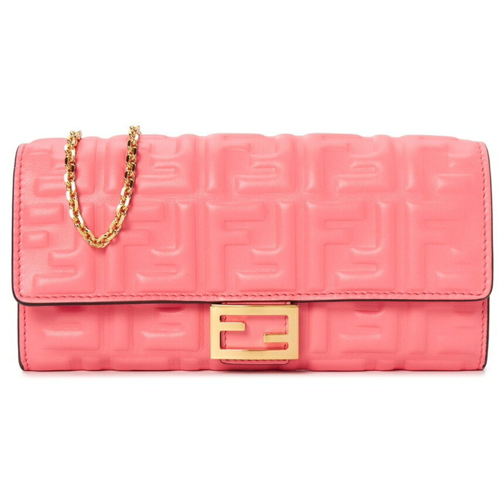 FENDI Baguette Continental Chain Wallet pink nappa leather Shoulder Bag